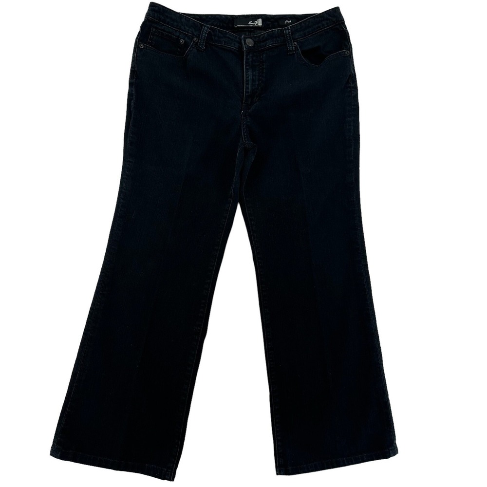 Seven7 Studio Women Size 12 Flare Jeans Dark Wash Black Denim RN109890 Comfy